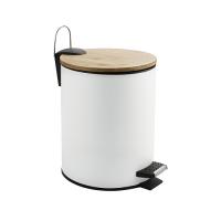 Ведро круг, из нерж.стали 5 л белое эмаль с ДЕРЕВОМ с педалью