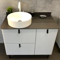 Тумба-умывальник Сорренто 90Н Светло-серый с черной матовой стол. + раковина 9110 COMFORTY